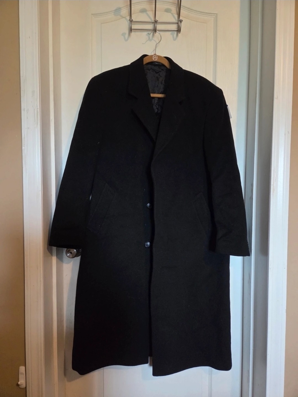 Vintage Silver Cloud Black Wool Cashmere Overcoat, Men's 42R